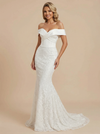 Mermaid Off Shoulder Maxi Long Satin And Lace Wedding Dresses Online