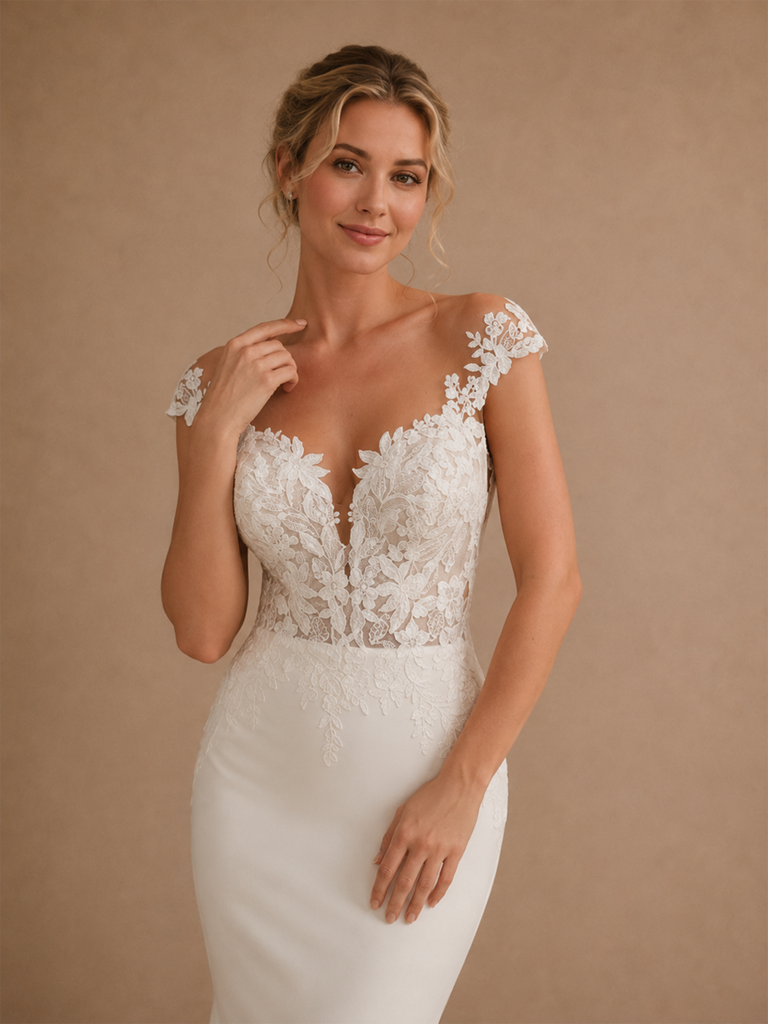 ChicSew Sexy V-Neck Mermaid Lace Crepe Off Shoulder Maxi Wedding Dress