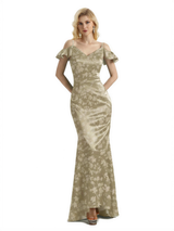Beautiful Mermaid Cold Shoulder Floral Satin Maxi Floral Formal Dresses For Women