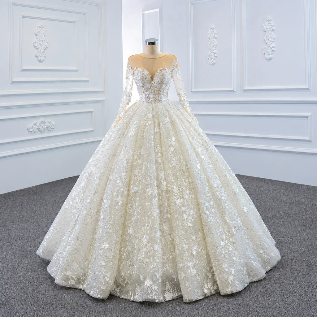 ChicSew Luxurious Illusion Long Sleeves Ball Gown Wedding Dress
