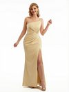 Women's Sexy One Shoulder Ruched Mermaid Silky Satin Long Formal Dresses Slit