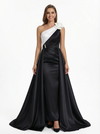 Elegant Black And White Satin One Shoulder A-Line Long Mother Of The Bride Dresses