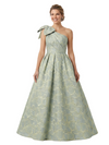 ChicSew Elegant Floral Jacquard One Shoulder Ruched Bow Knot Long Formal Evening Dresses