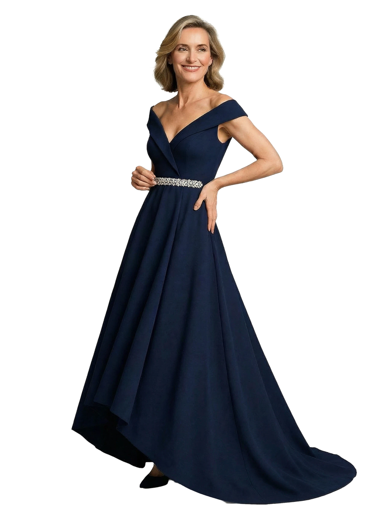 Chicsew Elegant V-Neck Sleeveless High-Low A-Line Mother Of The Brides Dress With Beaded Belt