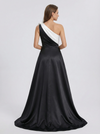 Elegant Black And White Satin One Shoulder A-Line Long Mother Of The Bride Dresses