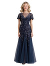 Elegant Chiffon Jewel Short Sleeves A-Line Mother of The Bride Dresses
