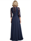 Stylish Lace Half Sleeves Chiffon A-Line Mother Of The Bride and Groom Dresses