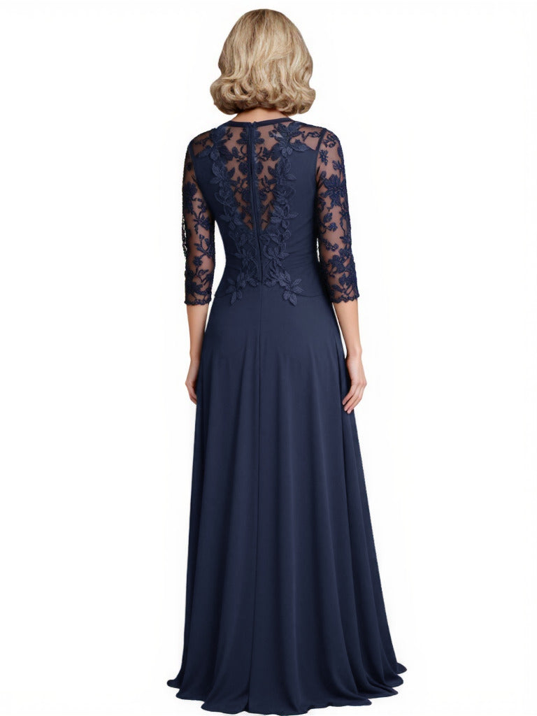 Stylish Lace Half Sleeves Chiffon A-Line Mother Of The Bride and Groom Dresses