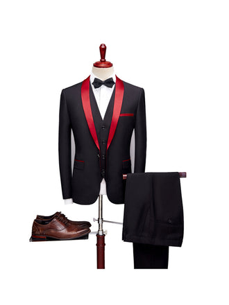 Black Red Classic 3 Piece Men's Suit with Regular Fit and Sophisticated Peak Lapel CN544