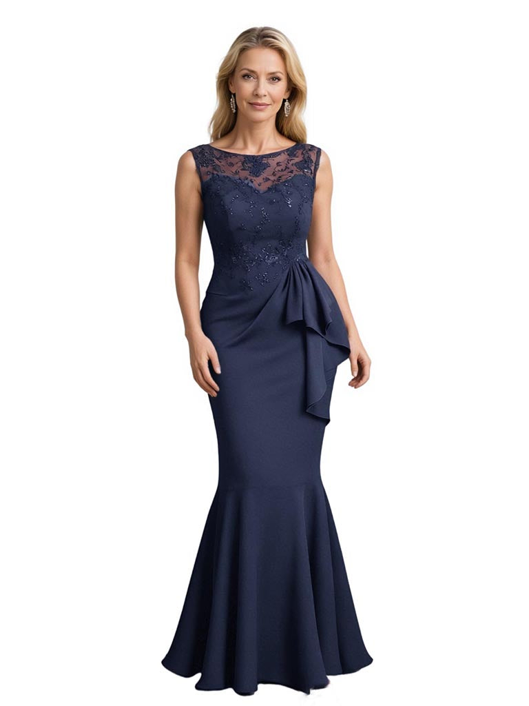 Elegant Sleeveless V-Neck Mermaid Crepe Long Mother of The Bride and Groom Dresses - ChicSew Elegant Sleeveless V-Neck Mermaid Crepe Long Mother of The Bride and Groom Dresses - ChicSew