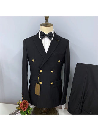 Black Casual Men's Suit Slim Fit Single Breasted 2 Piece Business Tuxedos CN535