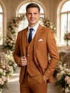 Classic 3 Piece Brown Men's Suit with Regular Fit and Sophisticated Peak Lapel