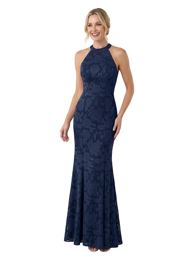 Chicsew Elegant Halter Floral Burnout Chiffon Mermaid Formal Evening Dresses