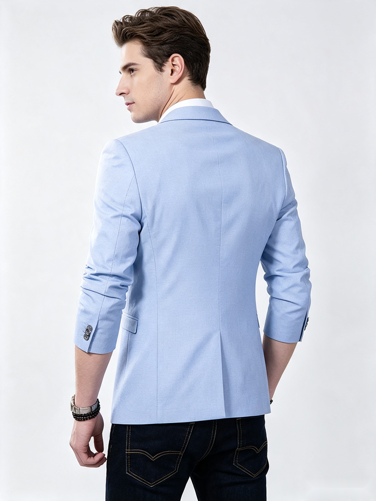 Classic 1 Piece Sky Blue Men's Suit with Regular Fit and Sophisticated Peak Lapel