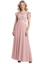 Elegant Lace Cap Sleeves Chiffon Lace A-Line Floor Length Mother Of The Bride Dresses