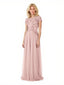 Elegant Chiffon A-Line Short Sleeves Lace Applique Long Mother of The Bride Dresses