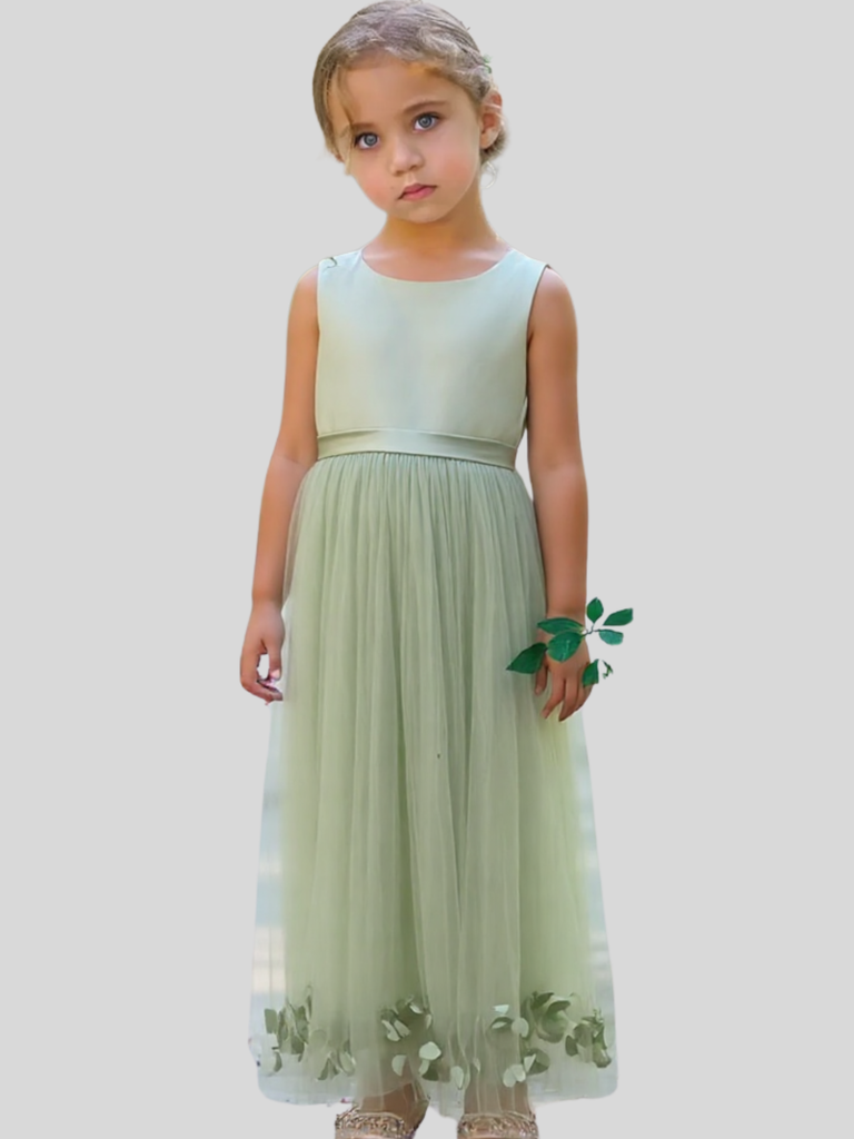 Chicsew Satin and Tulle Flower Girls with Bow A-Line Princess Gown for Wedding Kids Dress Chicsew Satin and Tulle Flower Girls with Bow A-Line Princess Gown for Wedding Kids Dress