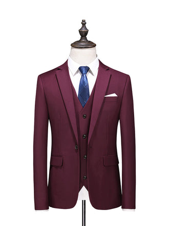 Burgundy Classic 3 Piece Men's Suit with Regular Fit and Sophisticated Peak Lapel CN475