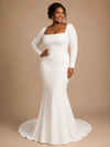 ChicSew Elegant Square Neck Long Sleeves Mermaid Crepe Floor-Length Wedding Dress
