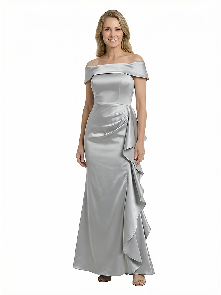ChicSew Elegant Off The Shoulder Mermaid Silky Satin Mother Of The Bride Dress With Ruffle