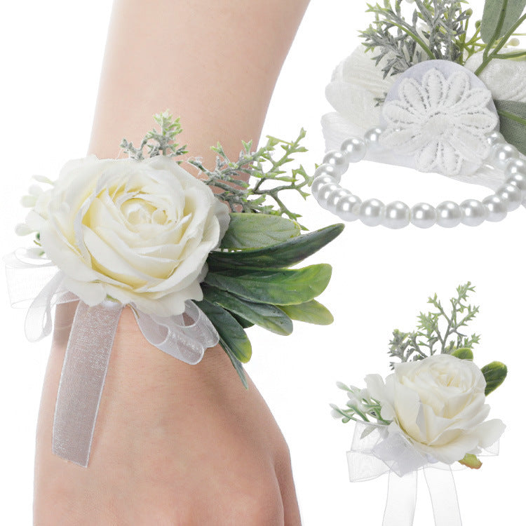 Mori Wrist Flower Wedding Corsage Creative Fresh White Wrist Flower Suit, CG6658