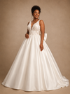 ChicSew Fancy Modern V-Neck A-Line Satin Floor-Length Wedding Dress With Applique