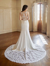 Elegant Mermaid V-neck Sleeveless Maxi Long Lace Wedding Dresses Online