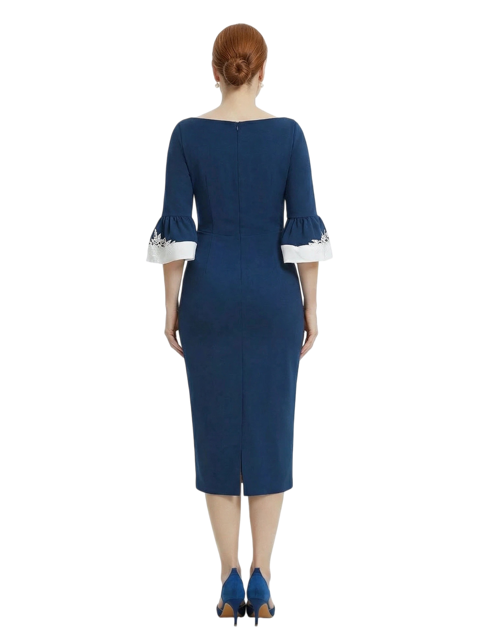 Chicsew Scoop 3/4 Sleeve Sheath Midi Length Stretch Crepe Lace Applique Classy Mother Of The Bride And Groom Dresses