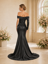 ChicSew Black Off Shoulder Ruching Stain Beading Long Mermaid Wedding Dresses