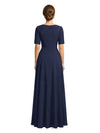 Elegant V-neck Half Sleeves Chiffon A-line Long Mother of The Bride Dresses