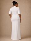 ChicSew Unique Crepe Mermaid V-Neck Half Sleeves Floor-Length Wedding Dress With Slit