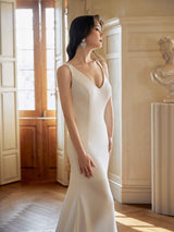 Elegant Mermaid V-neck Sleeveless Maxi Long Lace Wedding Dresses Online