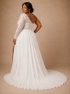 ChicSew Modern Asymmetric Long Sleeve Side Slit A-Line Lace Chiffon Wedding Dress