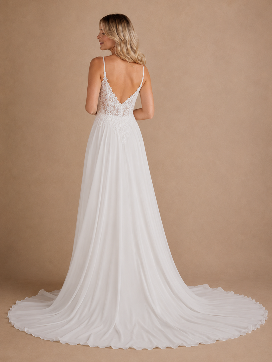 ChicSew Classy Spaghetti Straps Sleeveless Lace Chiffon A-Line Maxi Long Wedding Dress