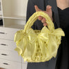 satin basket bucket bag bow woven handbag fashionable versatile single shoulder woven bag