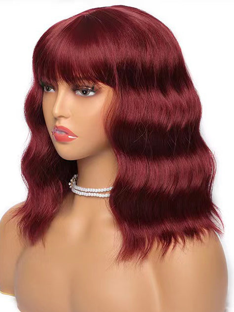 Wavy Wig With Air Bangs Women's Short Bob Colorful Wigs