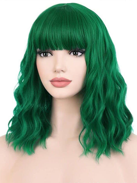 Wavy Wig With Air Bangs Women's Short Bob Colorful Wigs