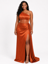 ChicSew Sexy One Shoulder Boning Side Slit Ruched Mermaid Soft Satin Long Bridesmaid Dresses