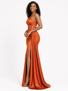 ChicSew Sexy One Shoulder Boning Side Slit Ruched Mermaid Soft Satin Long Bridesmaid Dresses