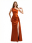 Sexy One Shoulder Mermaid Side Slit Boning Silky Satin Floor Length Evening Formal Dresses