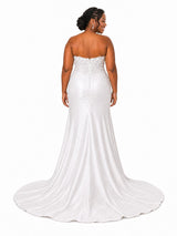 ChicSew Unique Sweetheart Mermaid Lace Appliques Side Slit Soft Satin Long Bridesmaid Dresses