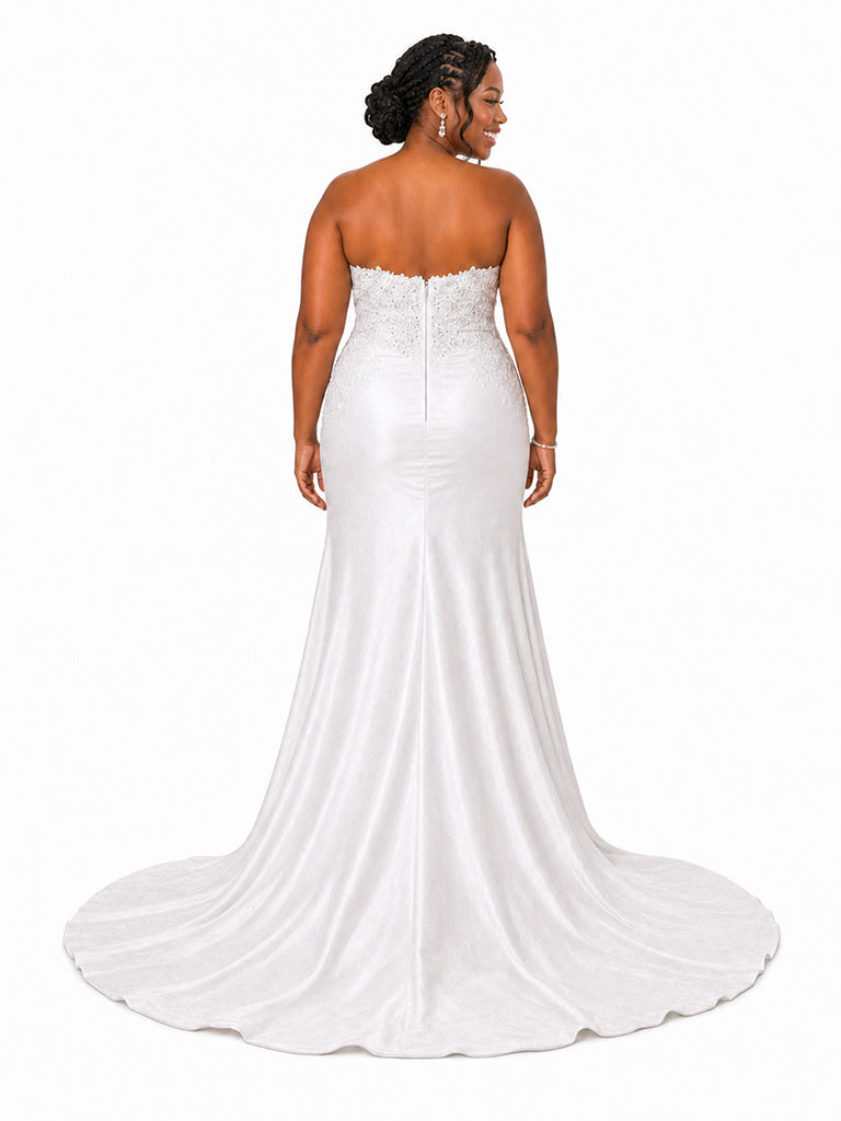 ChicSew Unique Sweetheart Mermaid Lace Appliques Side Slit Soft Satin Long Bridesmaid Dresses