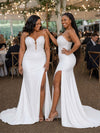 ChicSew Unique Sweetheart Mermaid Lace Appliques Side Slit Soft Satin Long Bridesmaid Dresses