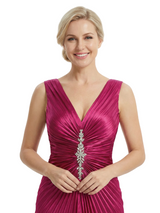 Chic Mother of The Groom Satin Gown Sleeveless Deep V-Neck Floor-Length With Crystal Accent Formal Wedding Attire for Moms
