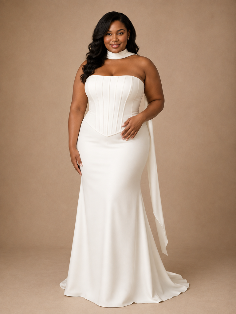 ChicSew Fancy Crepe Boning Strapless Mermaid Floor-Length Wedding Dress Online