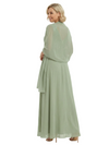 Classy Mother of The Groom Dress V-Neck Lace Applique Chiffon Long Flowy Evening Gown