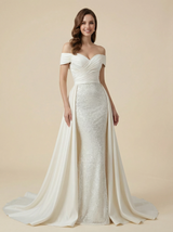 Mermaid Off Shoulder V-neck Maxi Long Satin And Sequin Wedding Dresses Online