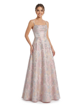 ChicSew Elegant Jacquard Satin Spaghetti Straps A-Line Maxi Long Evening Party Dresses