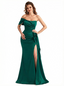 Sexy Asymmetrical One Shoulder Mermaid Soft Satin Long Formal Dresses Side Slit
