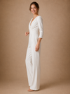 ChicSew Modern V-Neck 3/4 Sleeves Ruching Crepe Floor-Length Wedding Jumpsuit